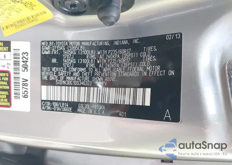 2013 Toyota Sienna Xle V6 8 Passenger z USA, uszkodzony, nr VIN 5TDYK3DC1DS346323